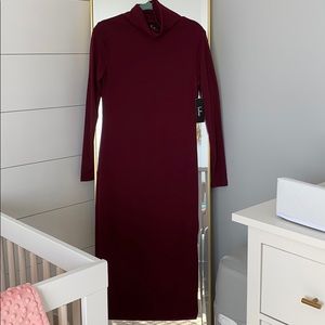 LuLus Wine Turtleneck Midi Sweaterdress